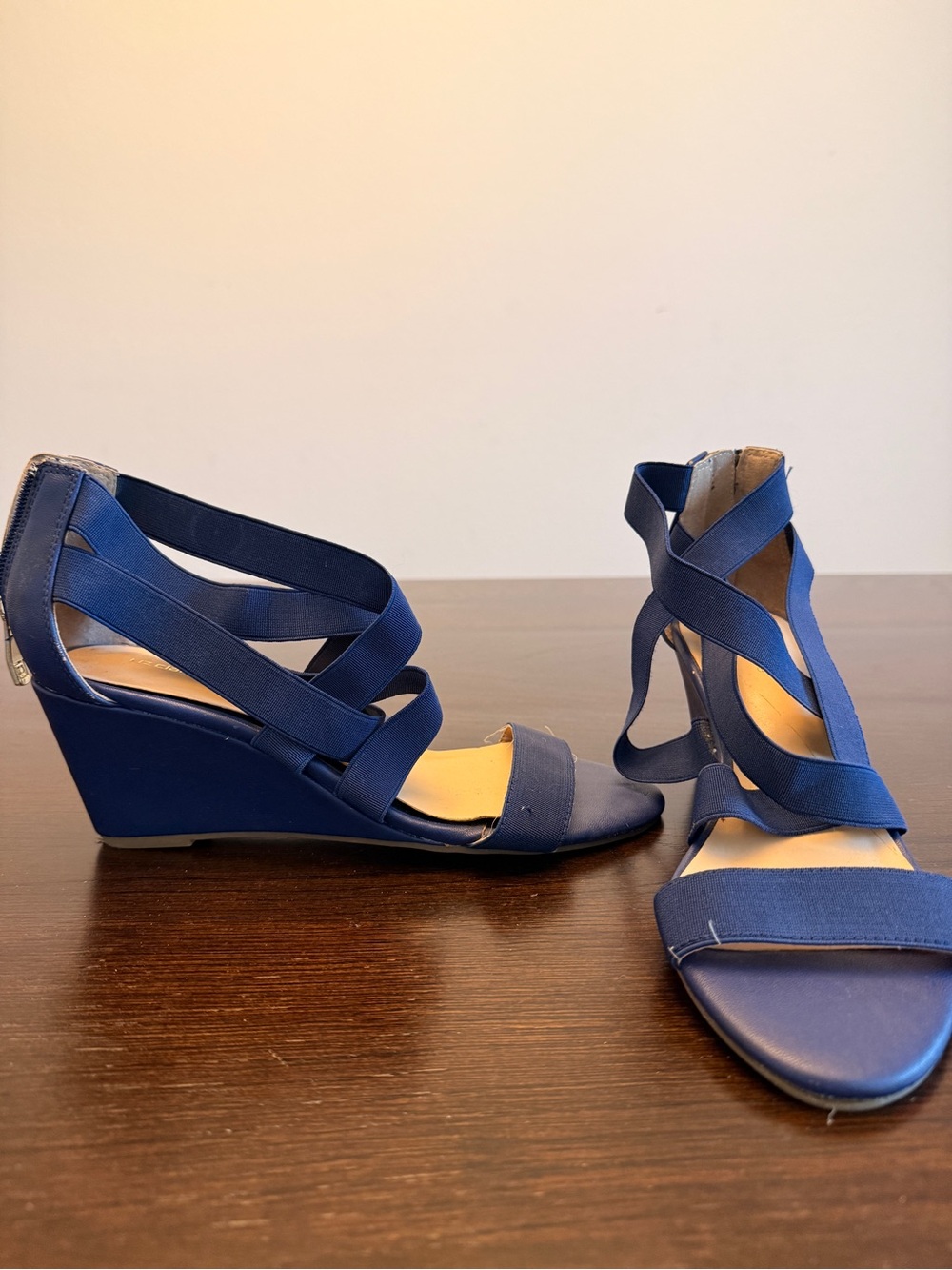 Women’s Navy Blue Strappy Wedge Sandals 7.5